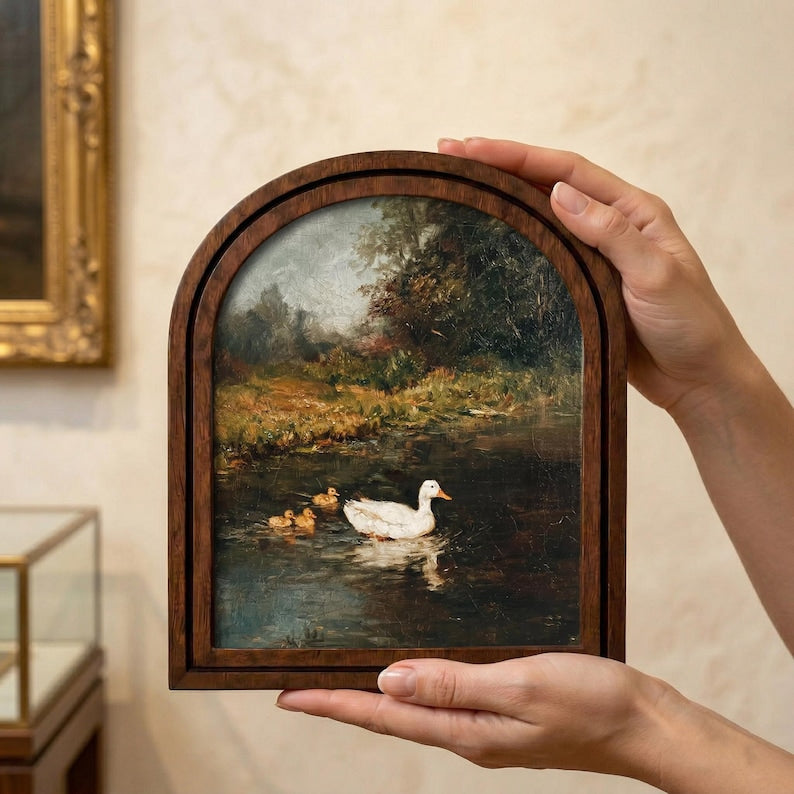 Vintage Duck Pond Oil Painting